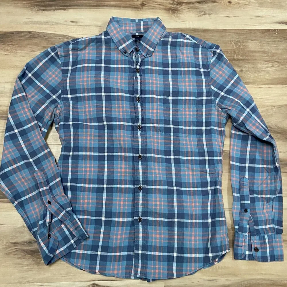 J Crew Shirt Mens Large Blue Twill Plaid Button Down‎ Long Sleeve